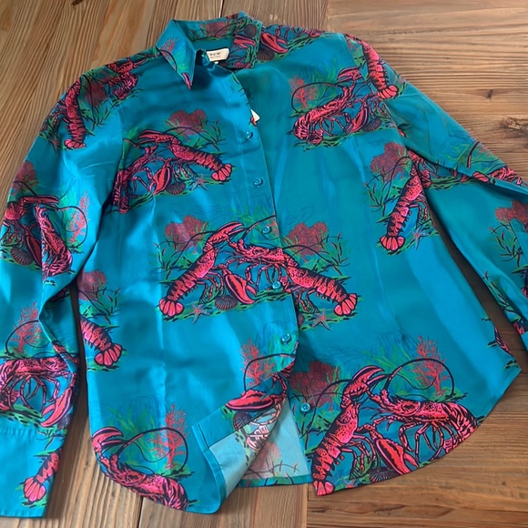 J.Crew Collection NEW Silk Button Down Lobster Shirt 0 - Picture 2 of 6